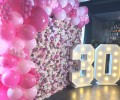 Abundance Flowerwall with LED Numbers and Balloons