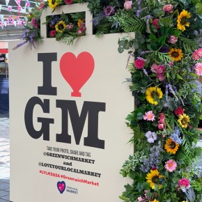 Permanent floral installation at Greenwich Market