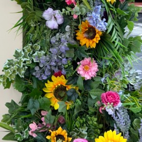 Close up detail of permanent floral installation at Greenwich Market